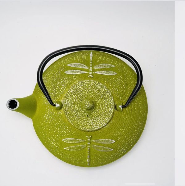 Green Dragonfly Design 37oz Cast Iron Tea Pot - Image 3