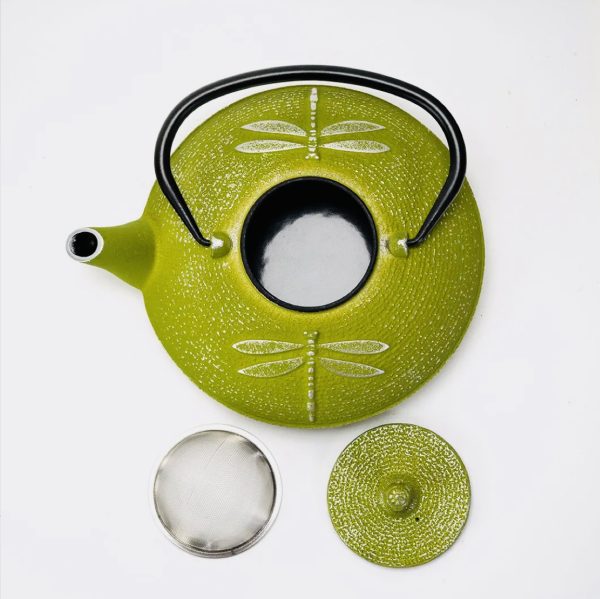 Green Dragonfly Design 37oz Cast Iron Tea Pot - Image 4
