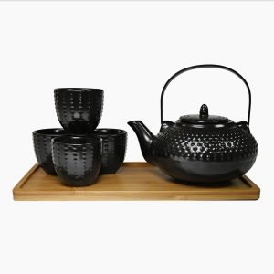 Tea Set - Black Cast Iron Textured Dot