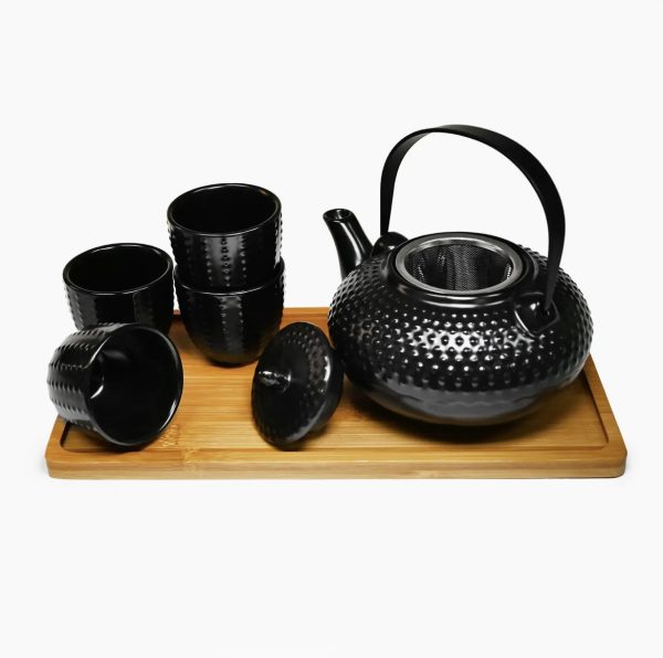 Tea Set - Black Cast Iron Textured Dots