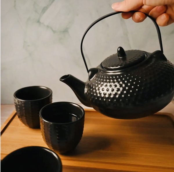Tea Set - Black Cast Iron Textured Dot