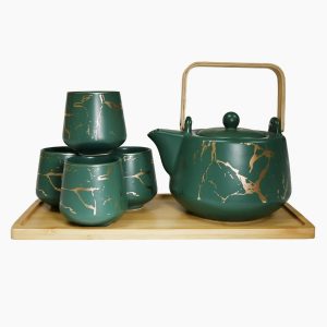 Tea Set - Green with Gold Marble Veining