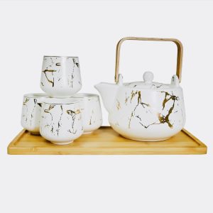 Tea Set - White with Gold Marble Veining