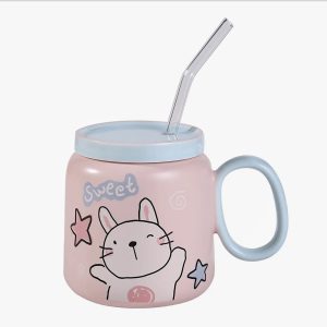 Happy Rabbit Mug with Lid and Straw 14oz
