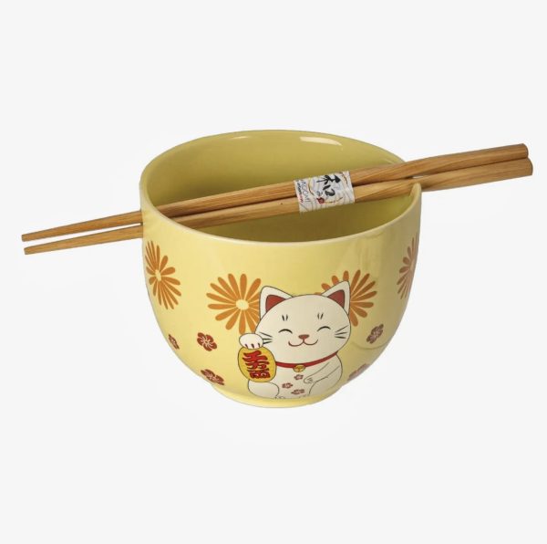 18oz 5 D Donburi Bowl with Chopstick Set Lucky Cat