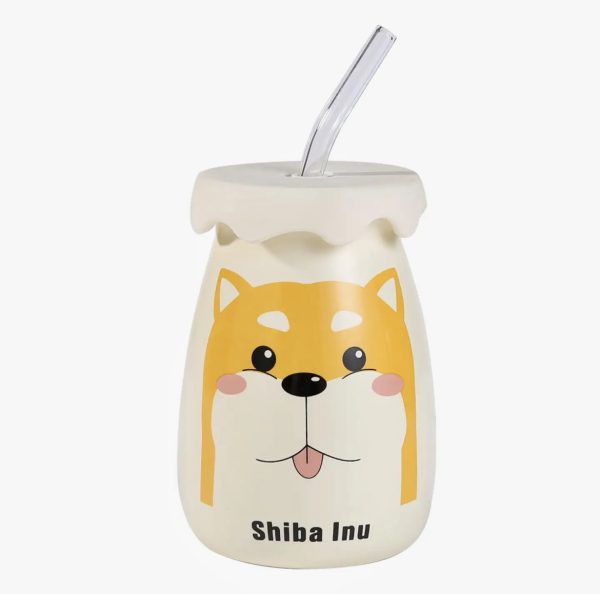 Shiba Inu Dog 14oz Mug with Lid and Straw