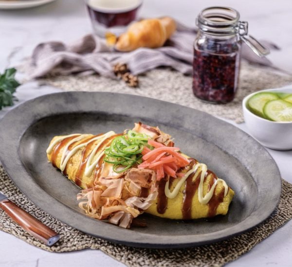 Natto Omelette with Okonomiyaki Sauce